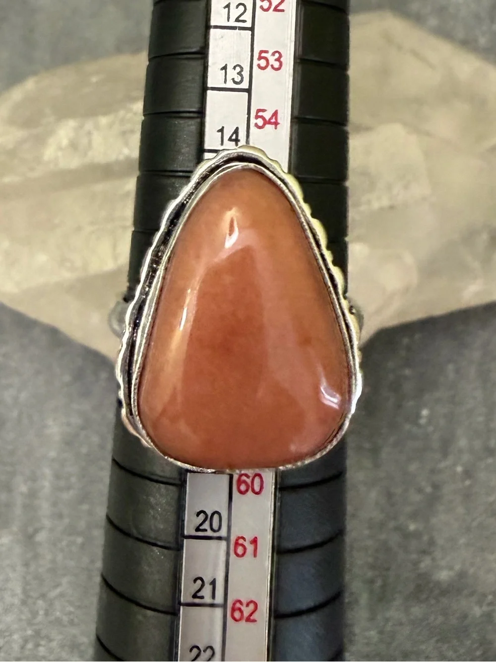 Genuine Peach Moonstone Teardrop Silver Ring